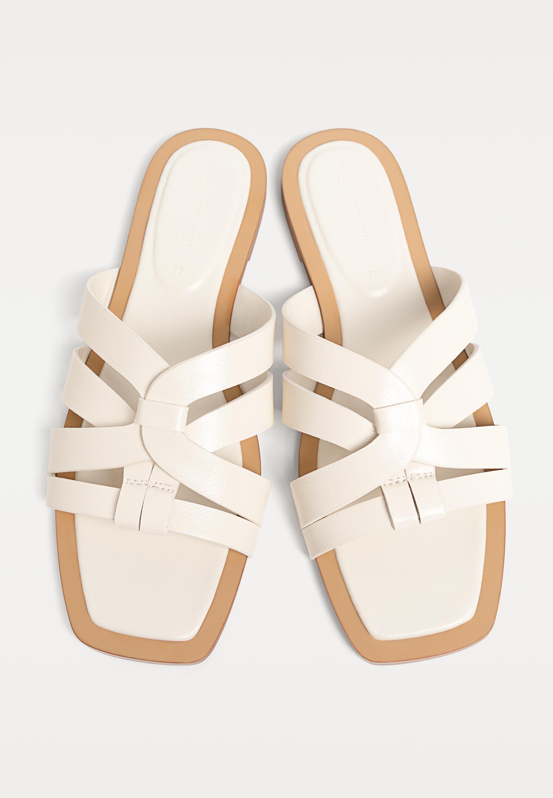 Flat strappy slider sandals — WHITE