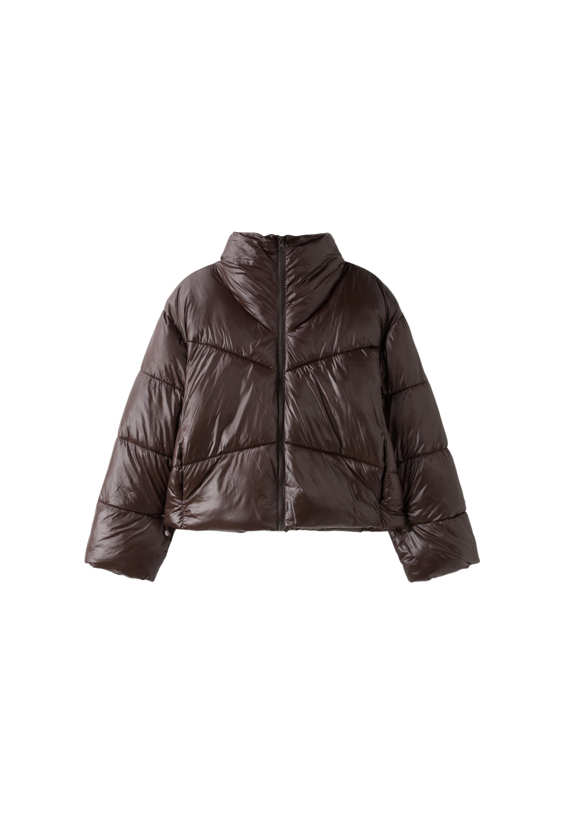 High-neck cropped puffer jacket — Brown
