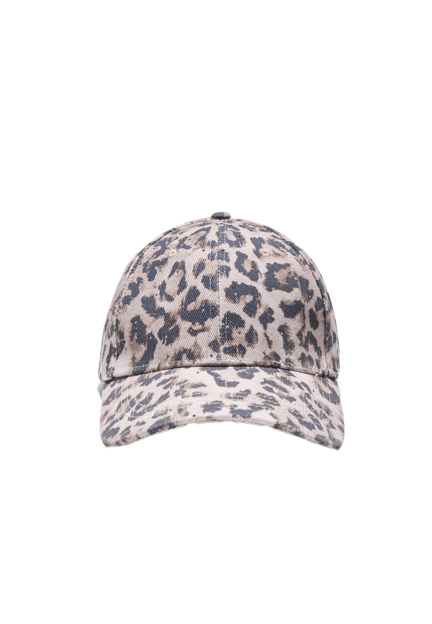 Leopard print cap with rhinestones — Beige