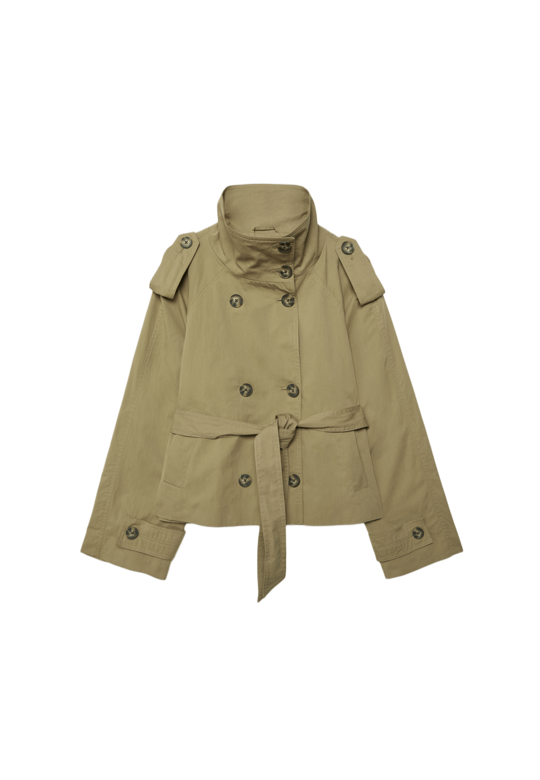 High-neck trench coat with belt — Olive green