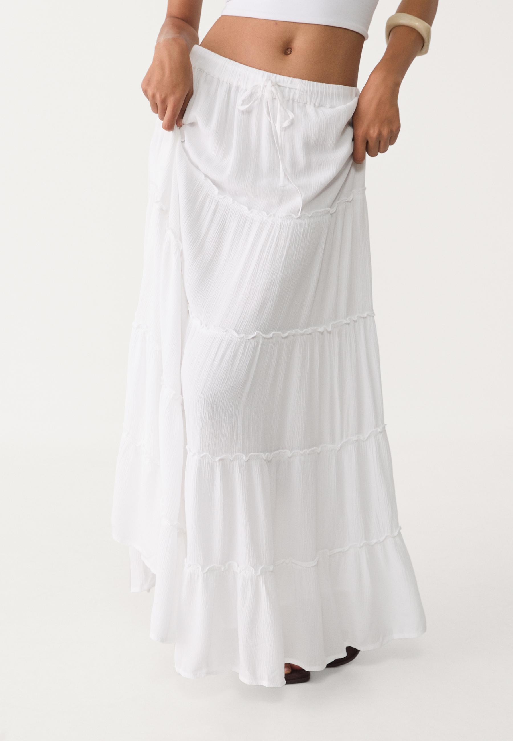 Flowing panelled midi skirt — White