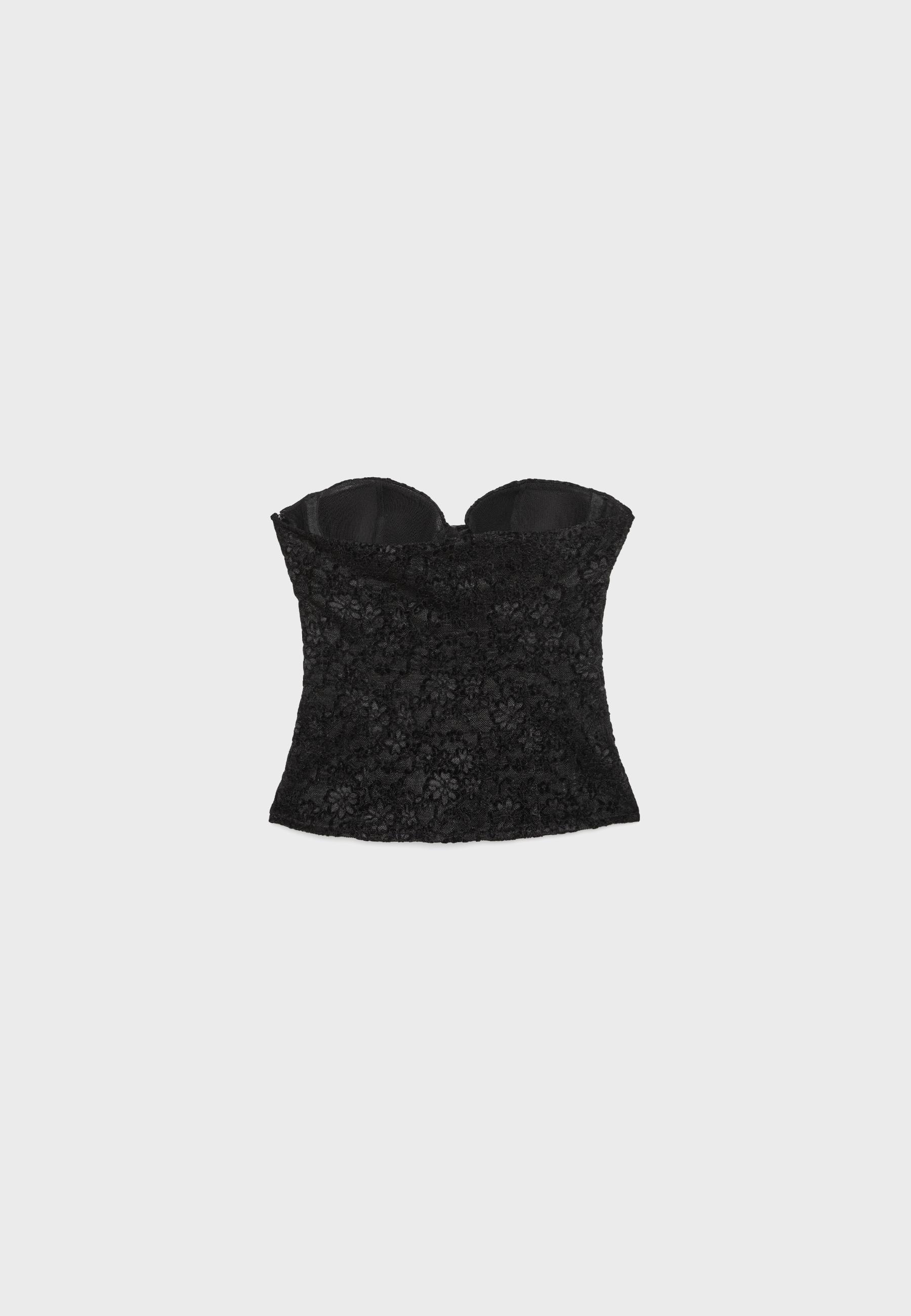 Lace corset top with stays — Black