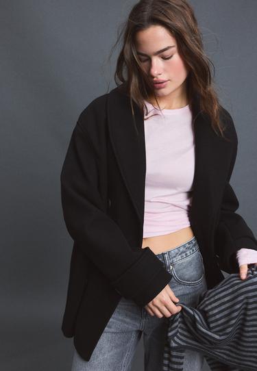 Soft-touch crossover high neck jacket — Black 4