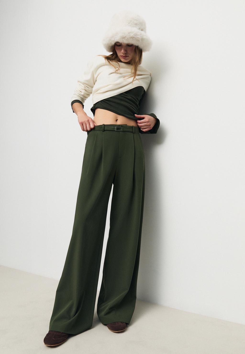 Smart wide-leg trousers with buckle detail