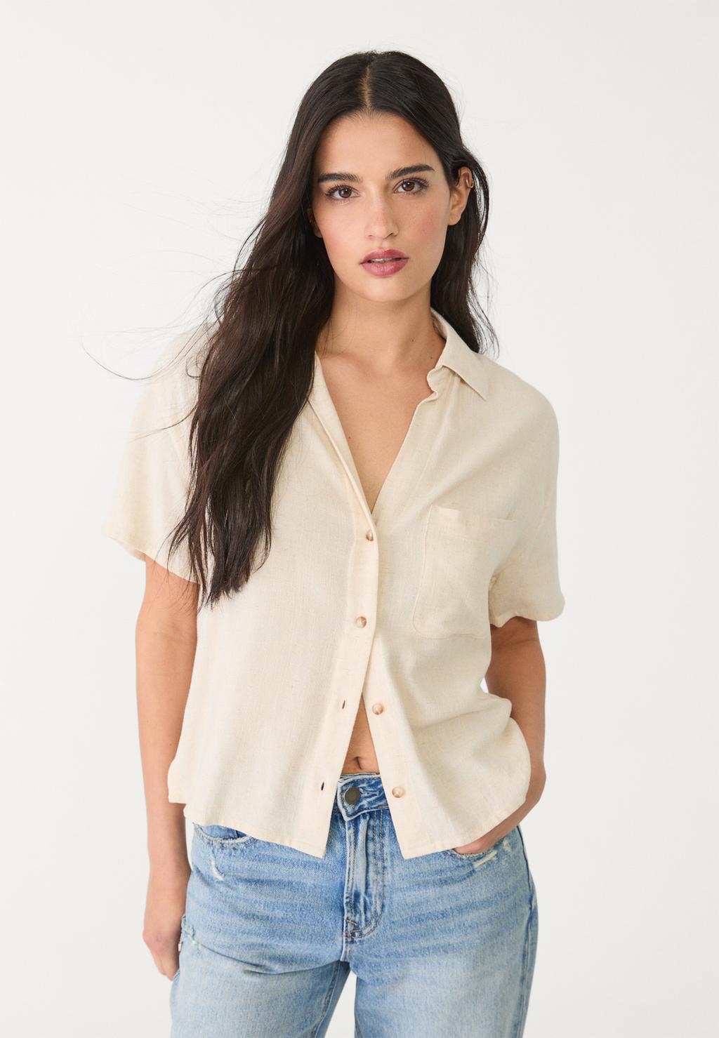 Short sleeve linen blend shirt