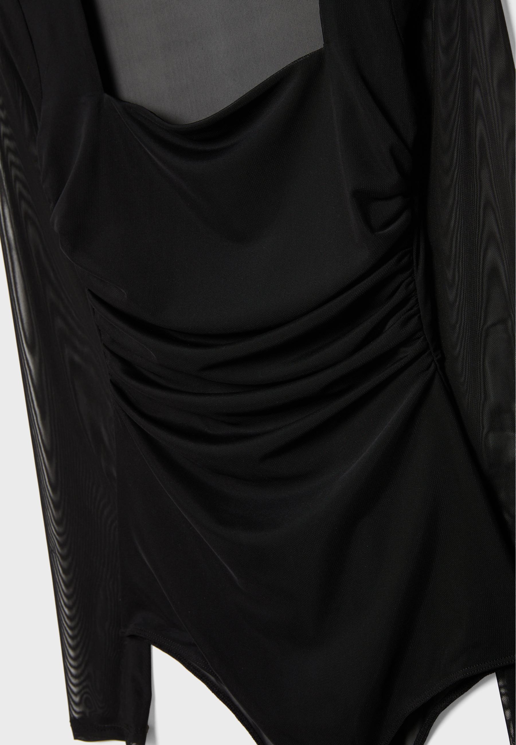 Tulle bodysuit with square neckline — Black