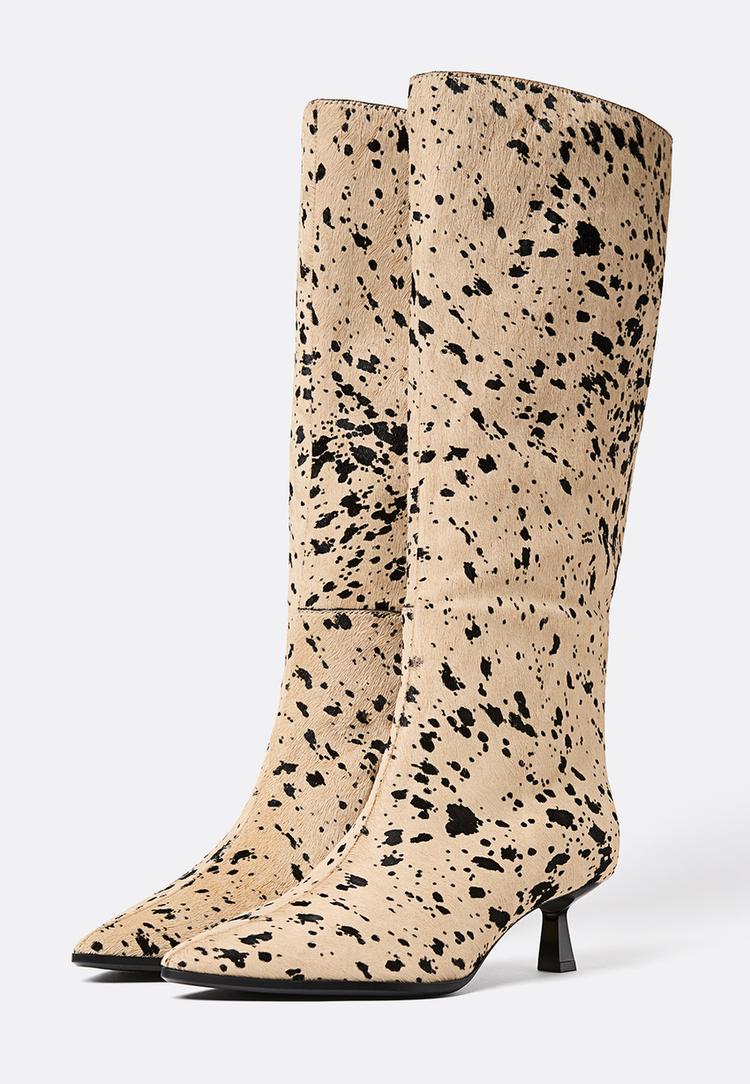 botas altas tacon animal print pelo