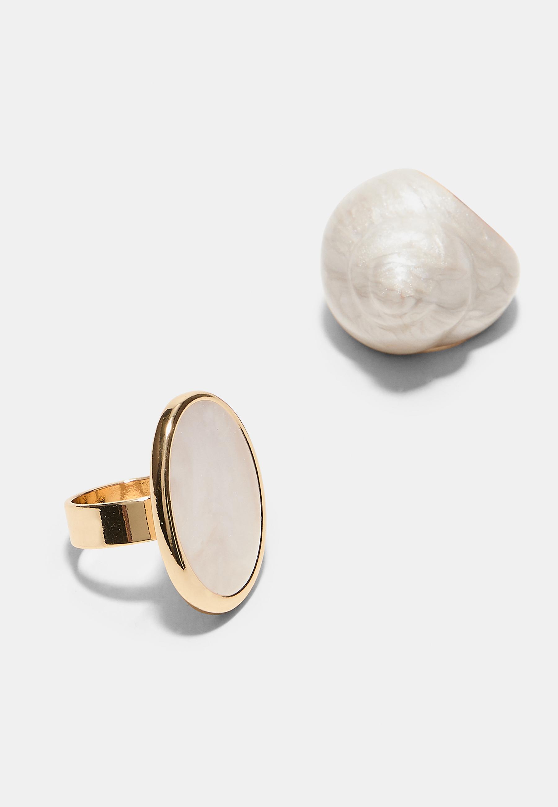 Set of 3 enamelled shell rings — Ecru