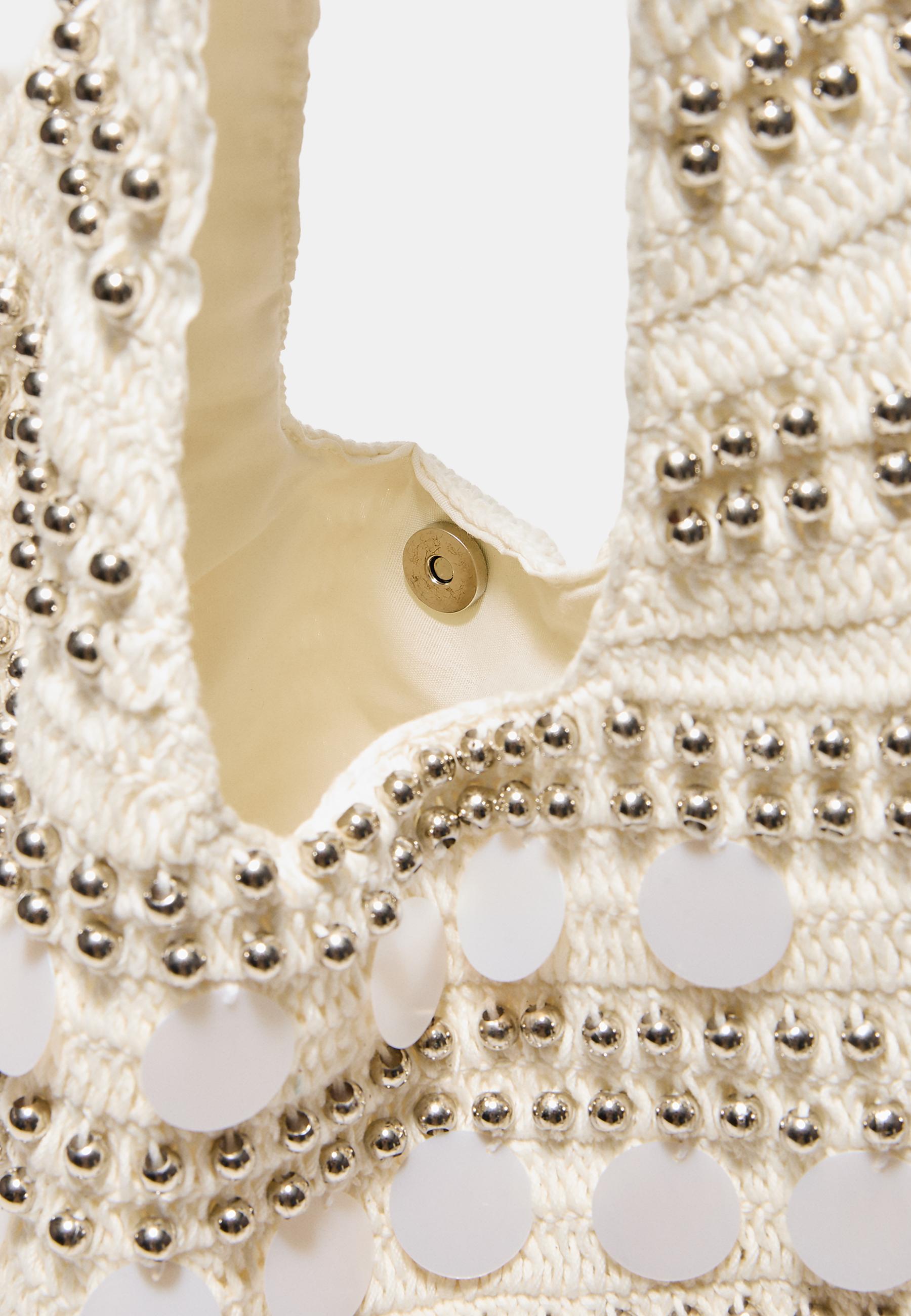 Sequinned crochet bag — Ecru