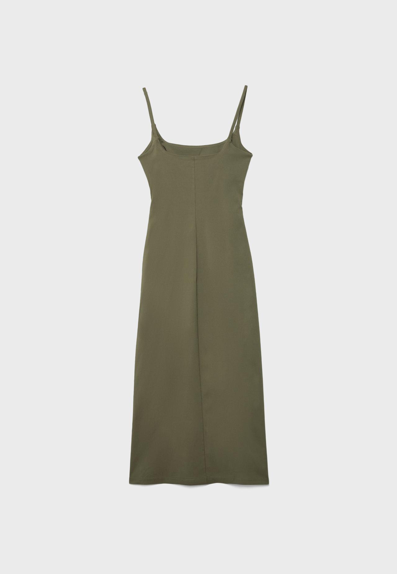 Bengaline midi dress with square neckline — Khaki