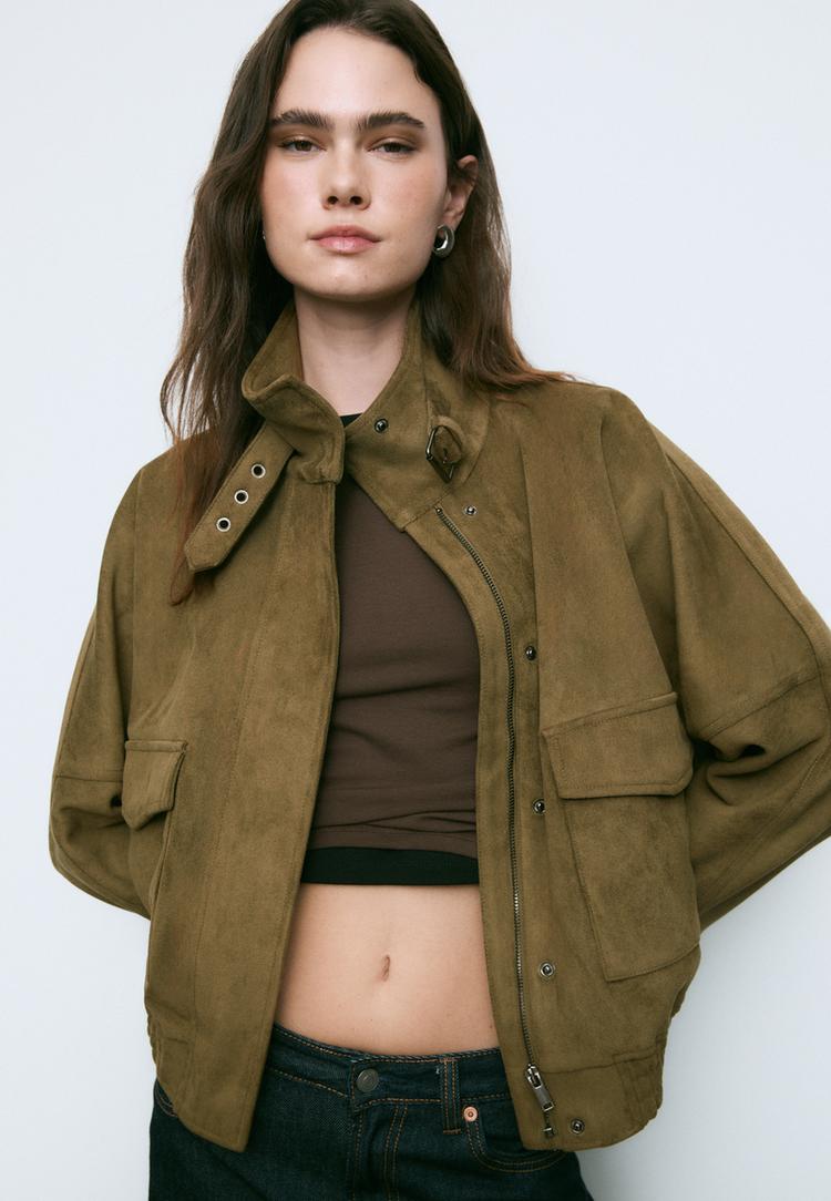 cazadora oversize effet suedine