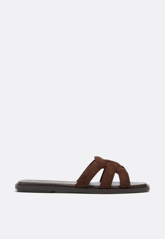 platte sandalen met leereffect