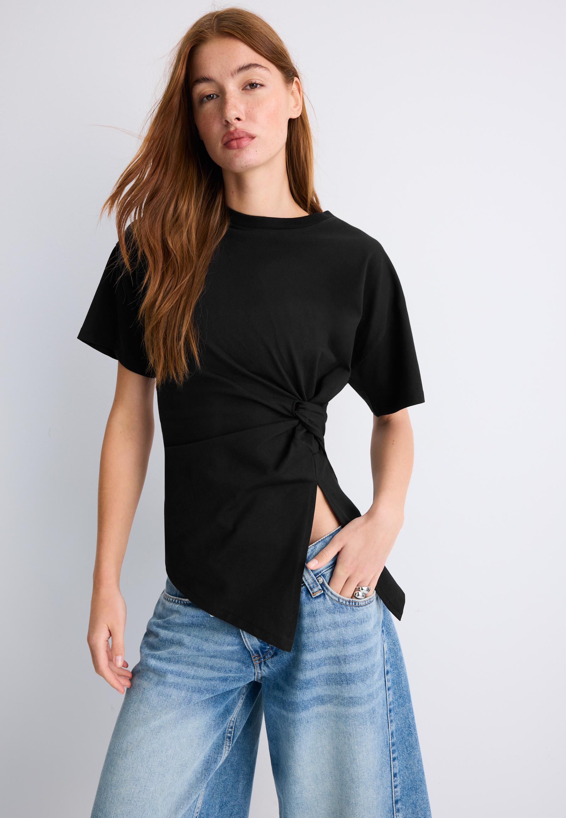 Short sleeve knot-detail T-shirt — Black