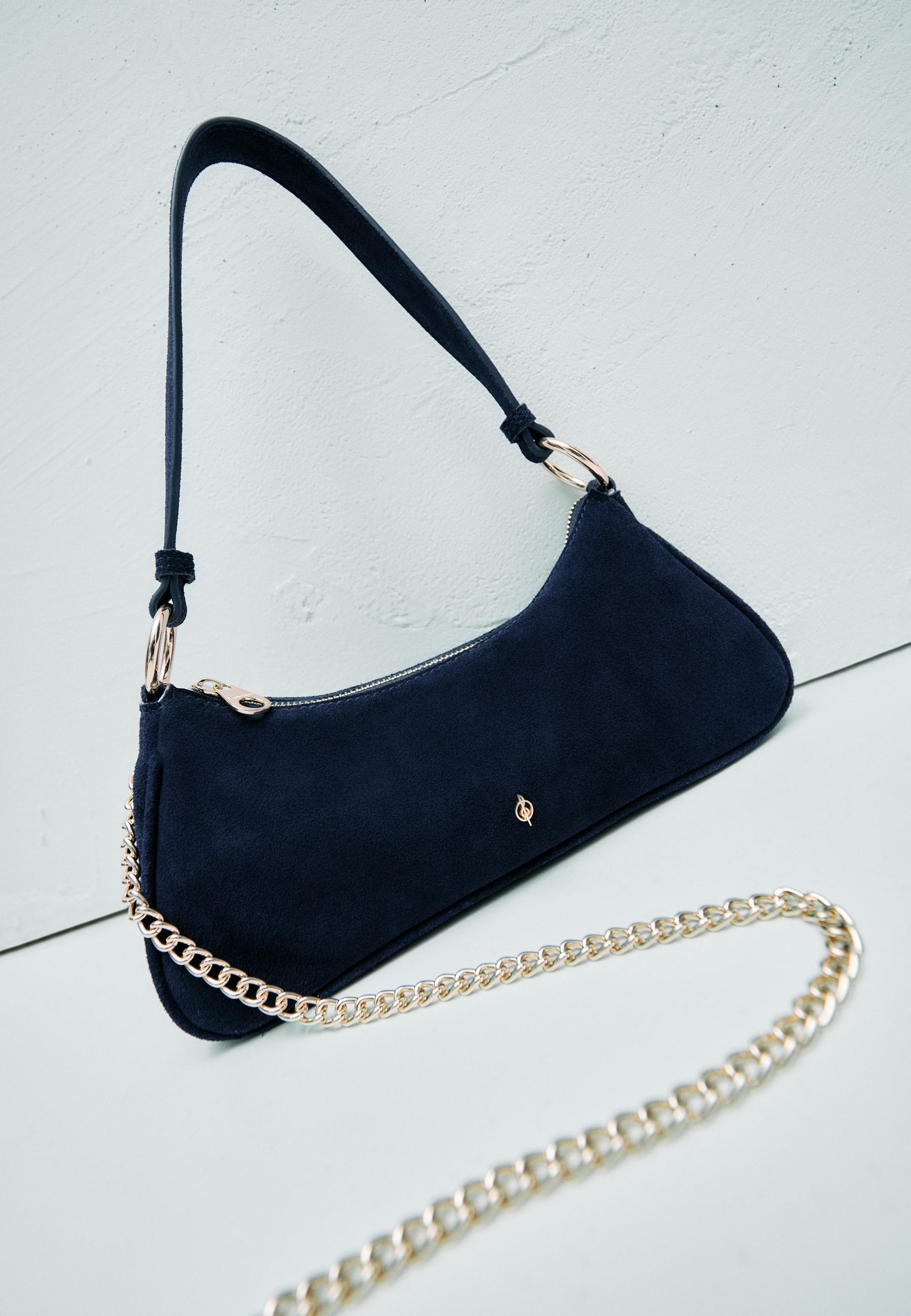 100% leather moon crossbody bag — Navy blue