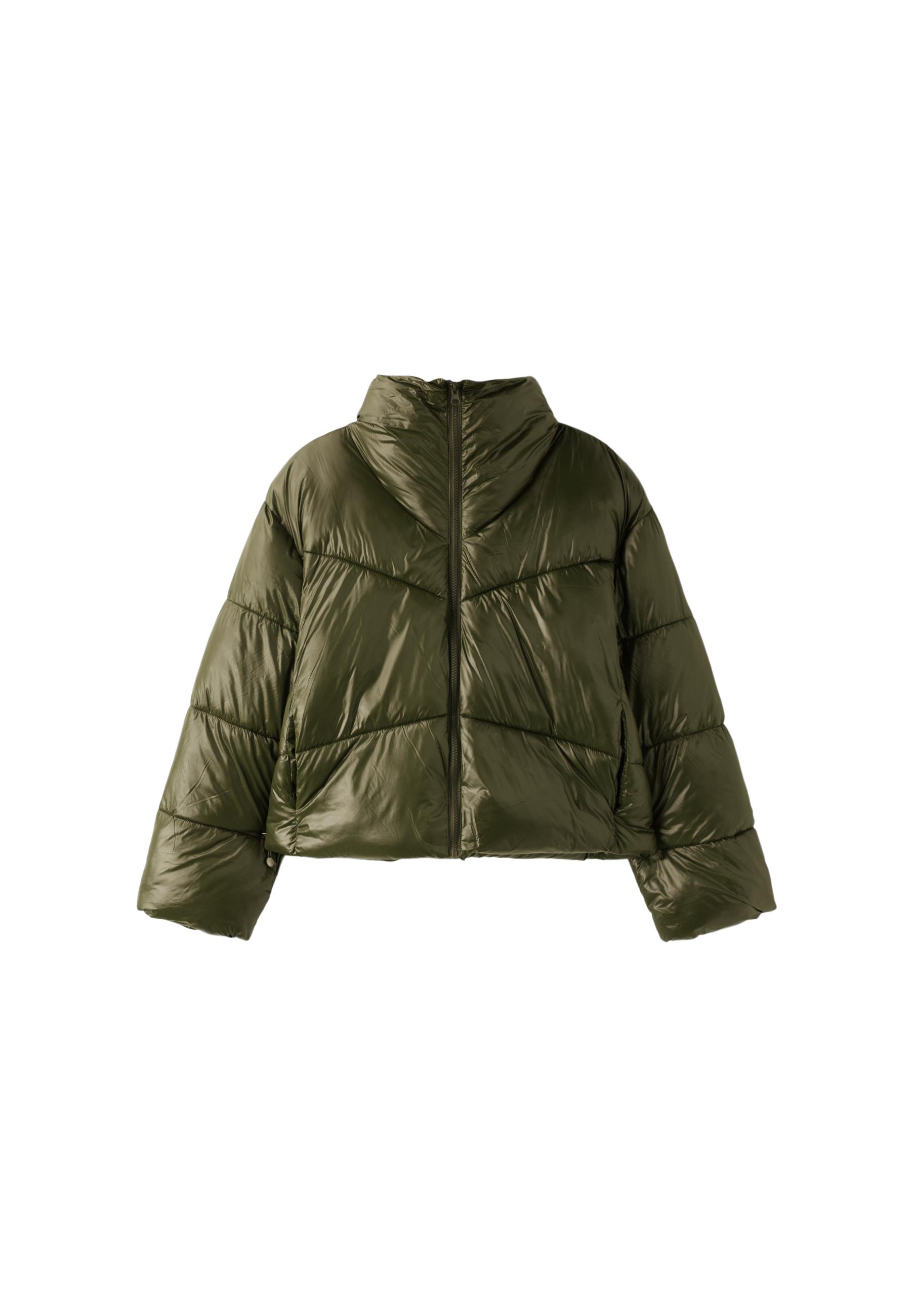 High-neck cropped puffer jacket — Khaki