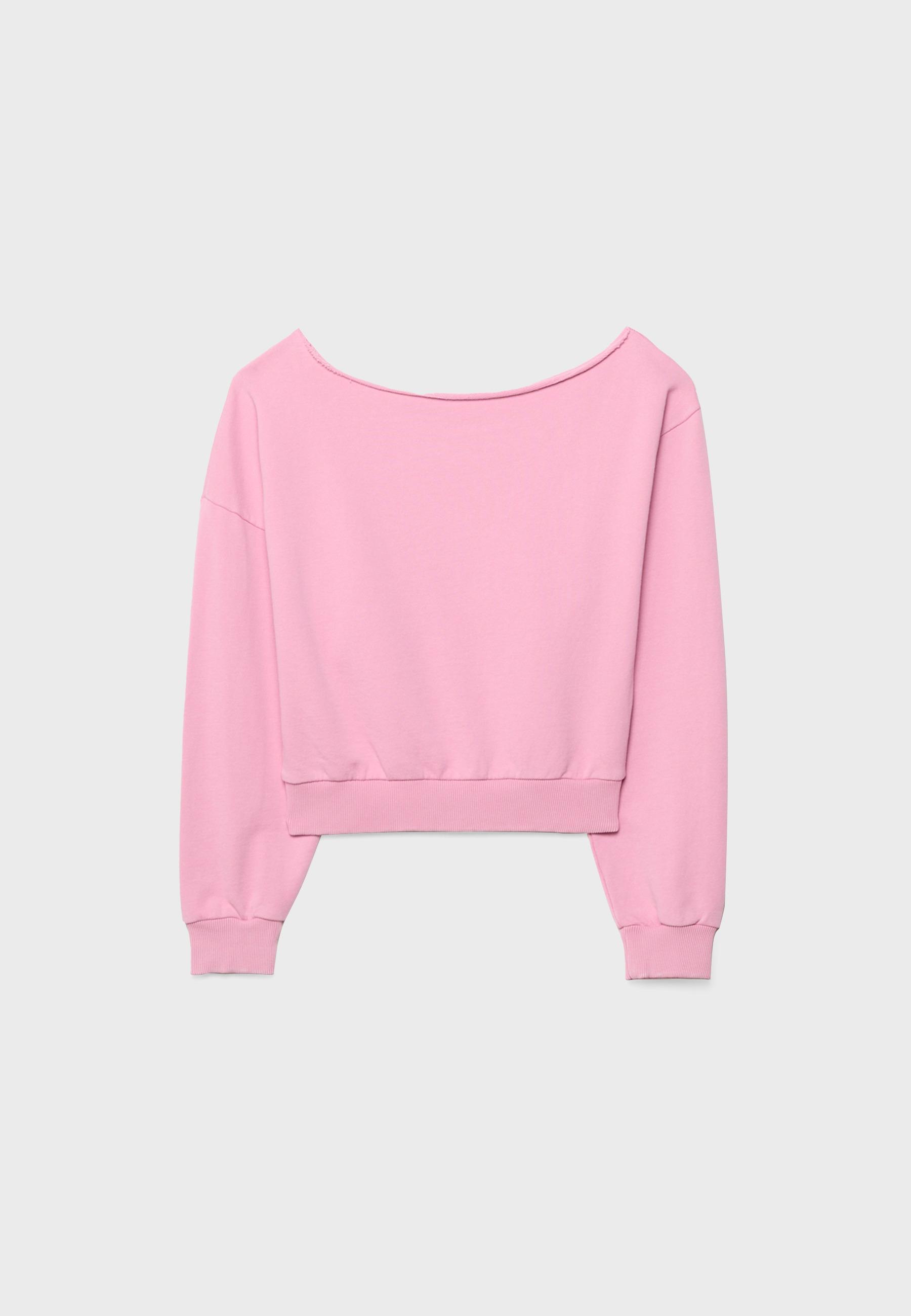 Washed effect cropped sweatshirt — Bubblegum pink (alternate view)