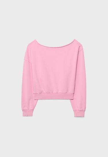 Yıkanmış görünümlü kısa sweatshirt - Görsel 3