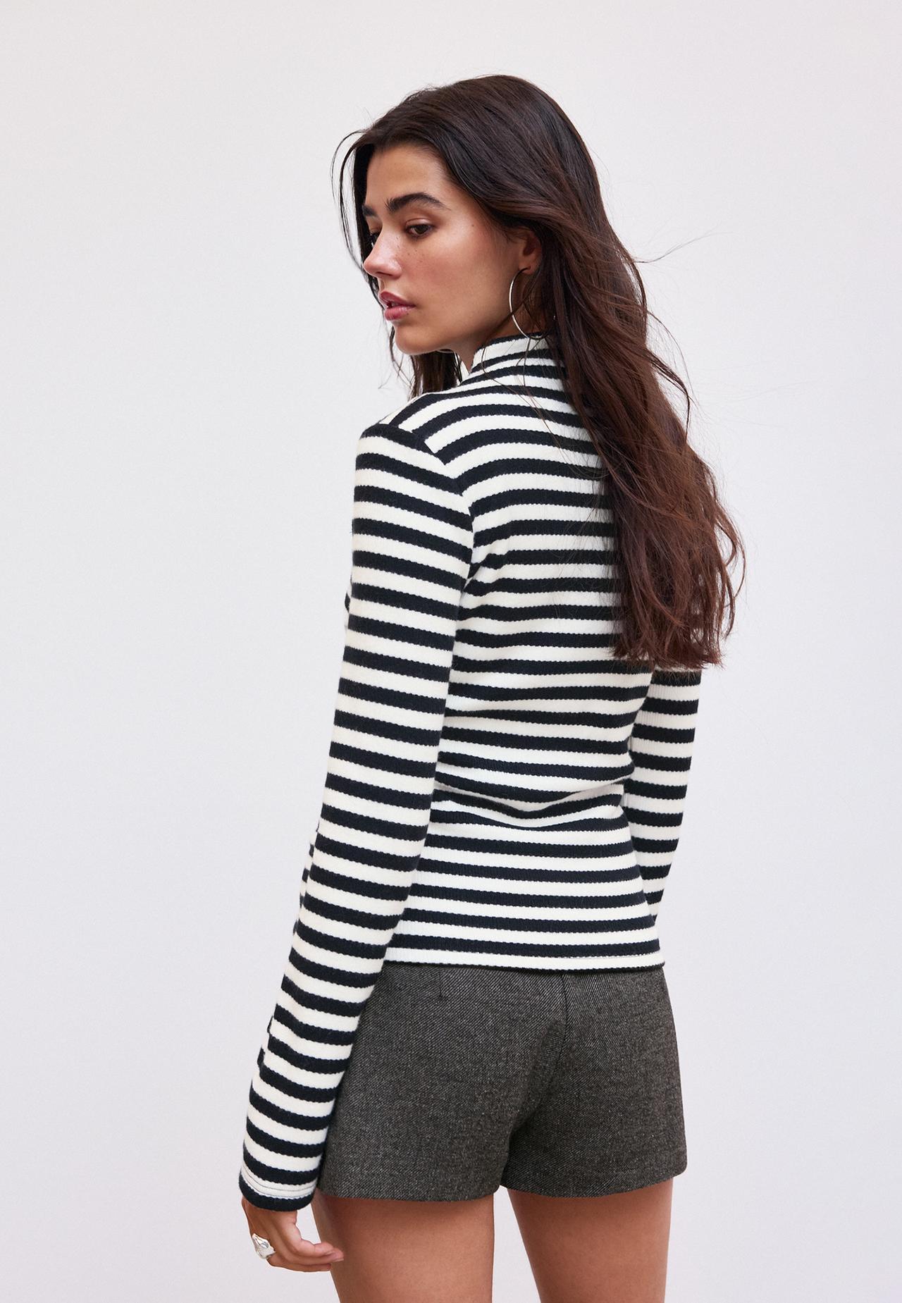 Funnel neck button sweater — Black