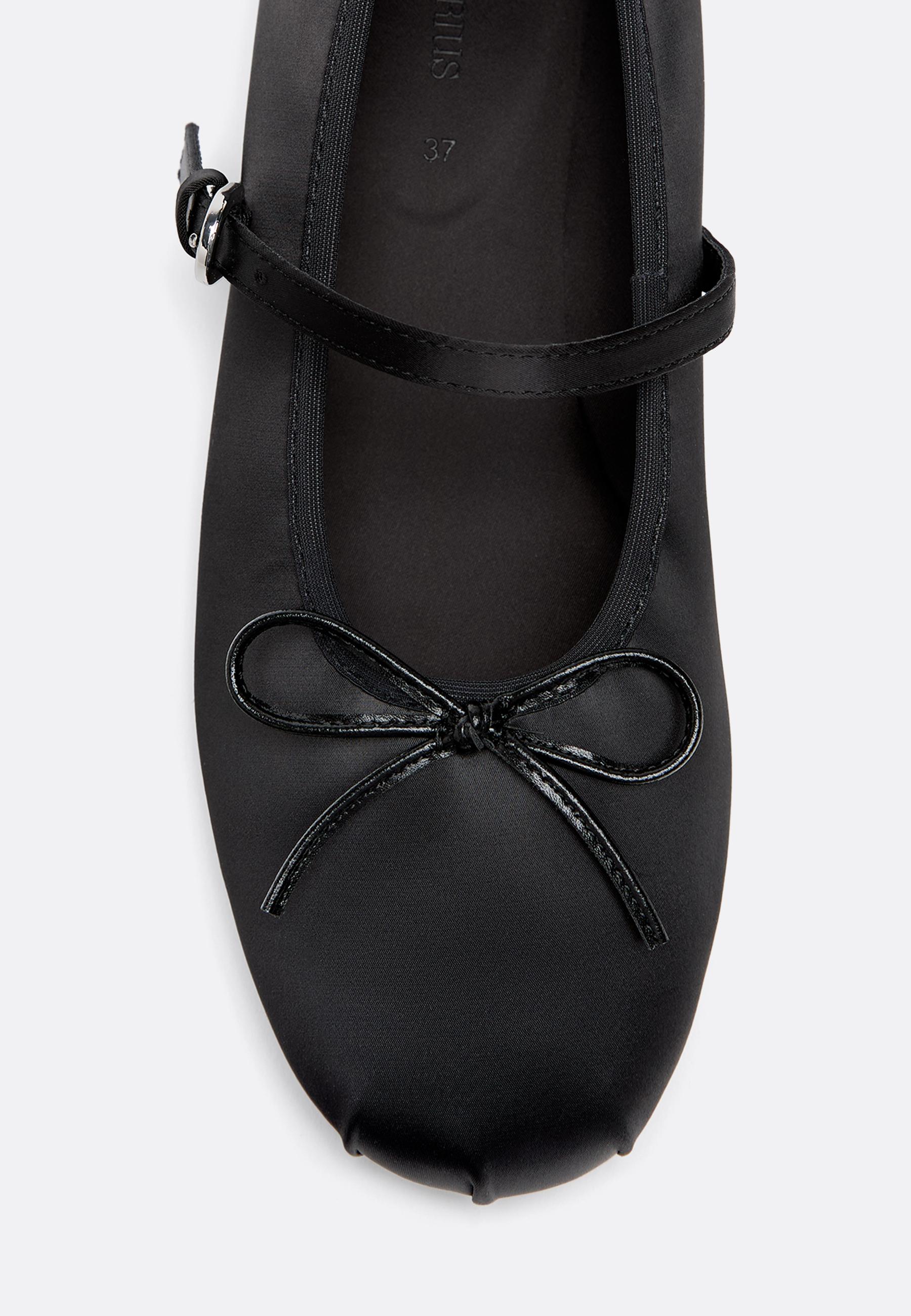 Satin buckle ballet flats — BLACK 
