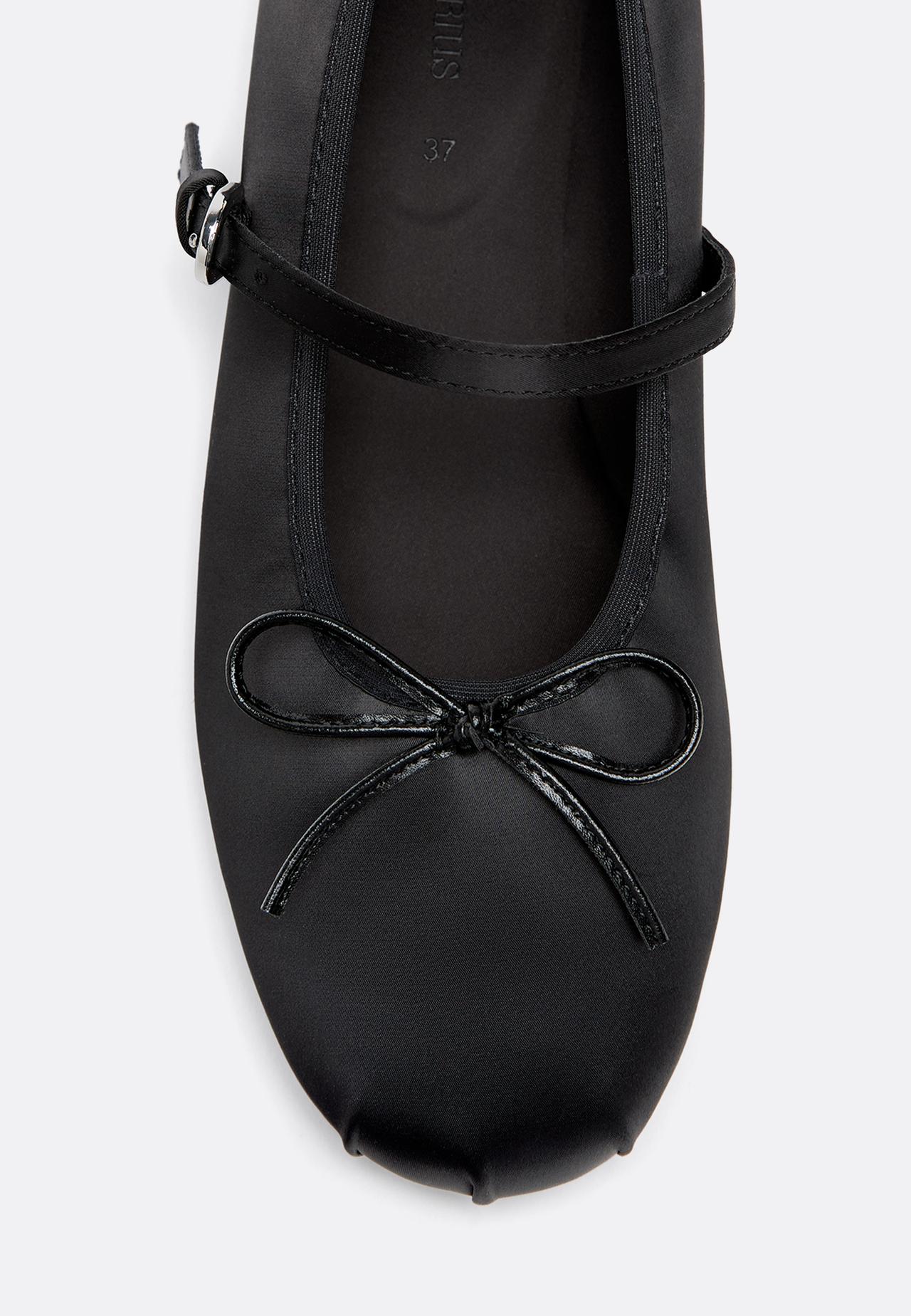 Satin buckle ballet pumps — BLACK