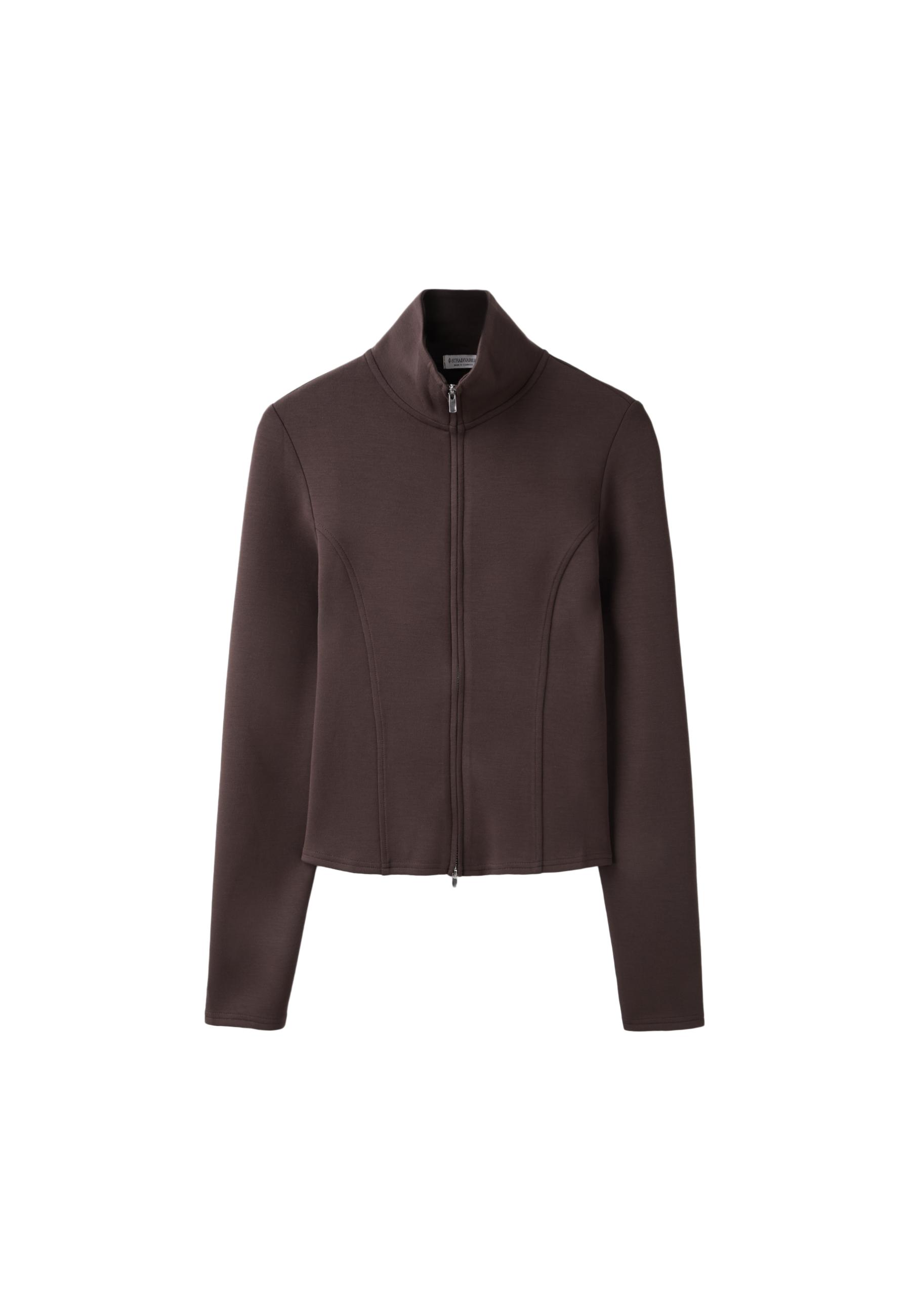 Soft-touch fitted zip-up sweatshirt — Brown