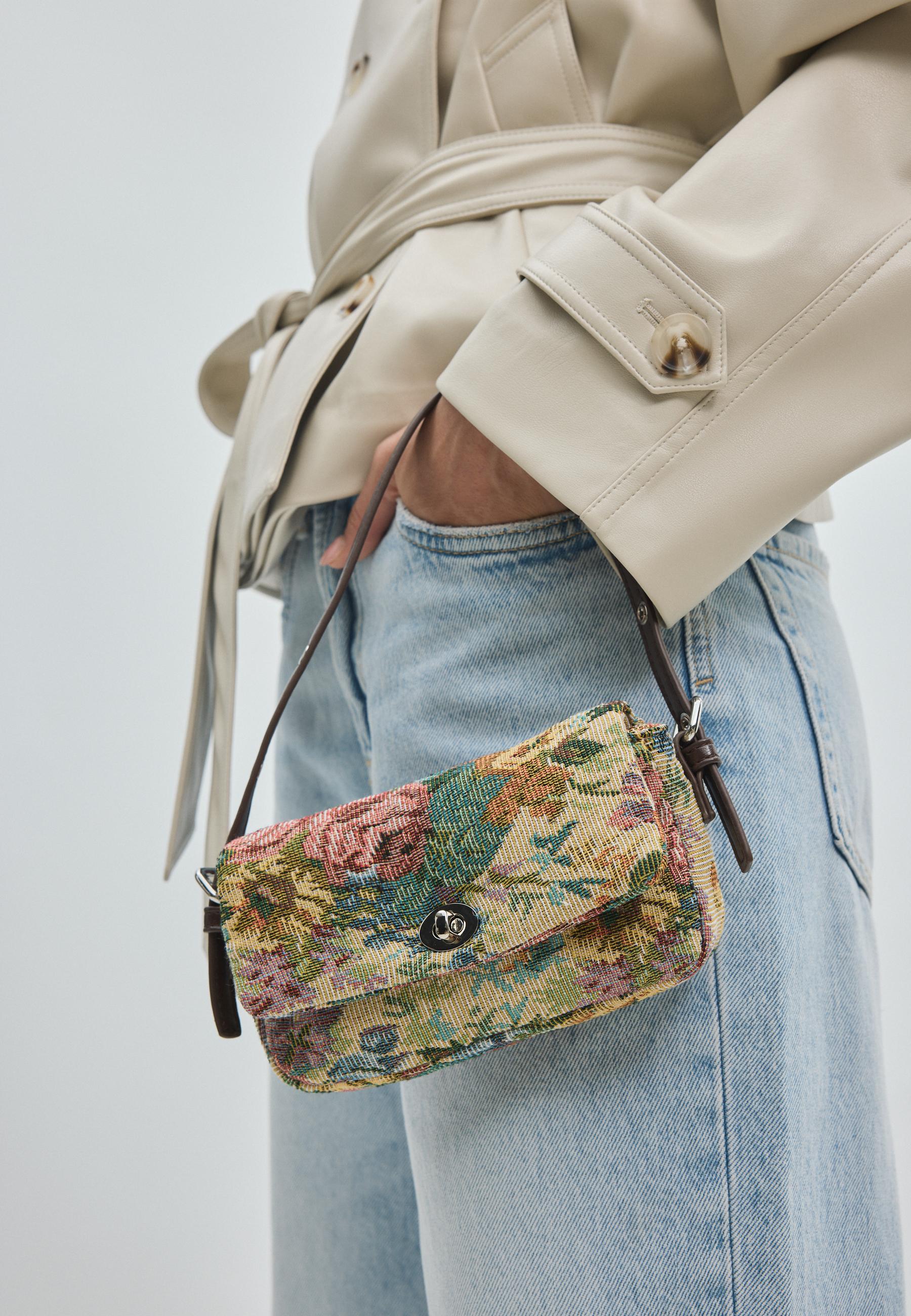 Mini floral print bag — Ecru