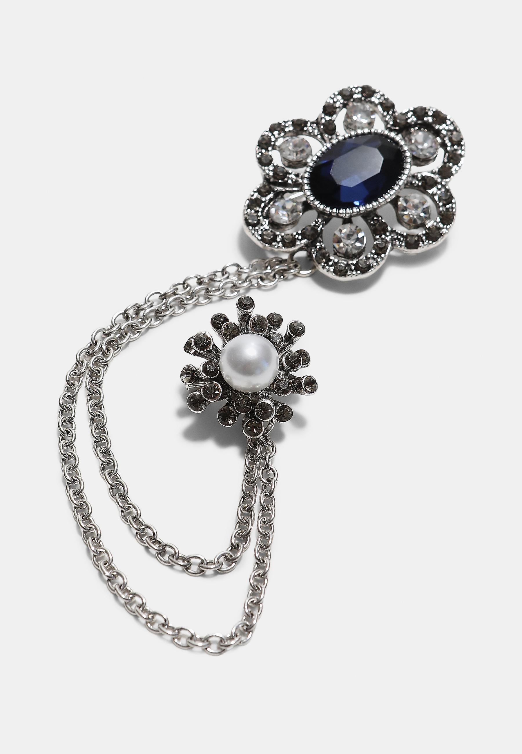Jewelled chain brooch — Grey
