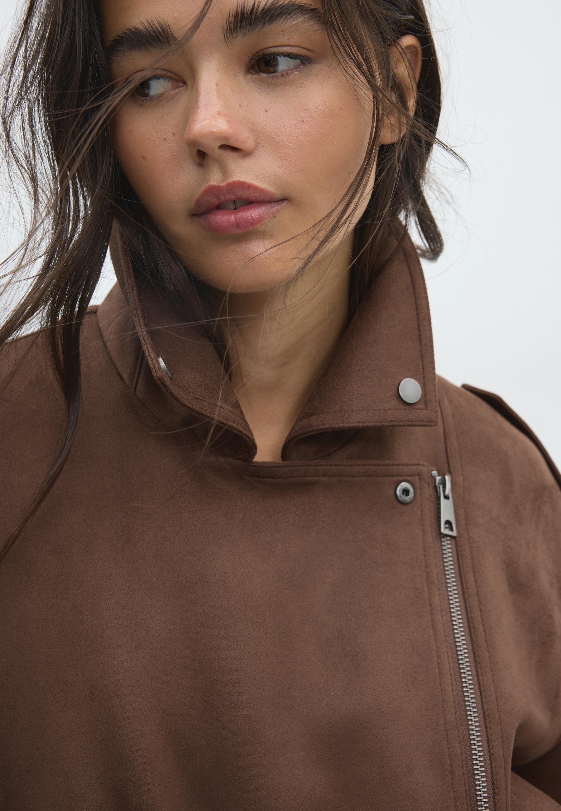 Biker jacket with belt — Brown