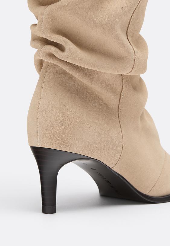 leather slouchy heeled boots