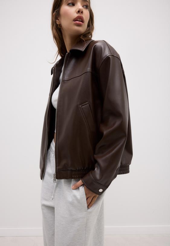 Stradivarius Blouson Oversize En Similicuir Marron S