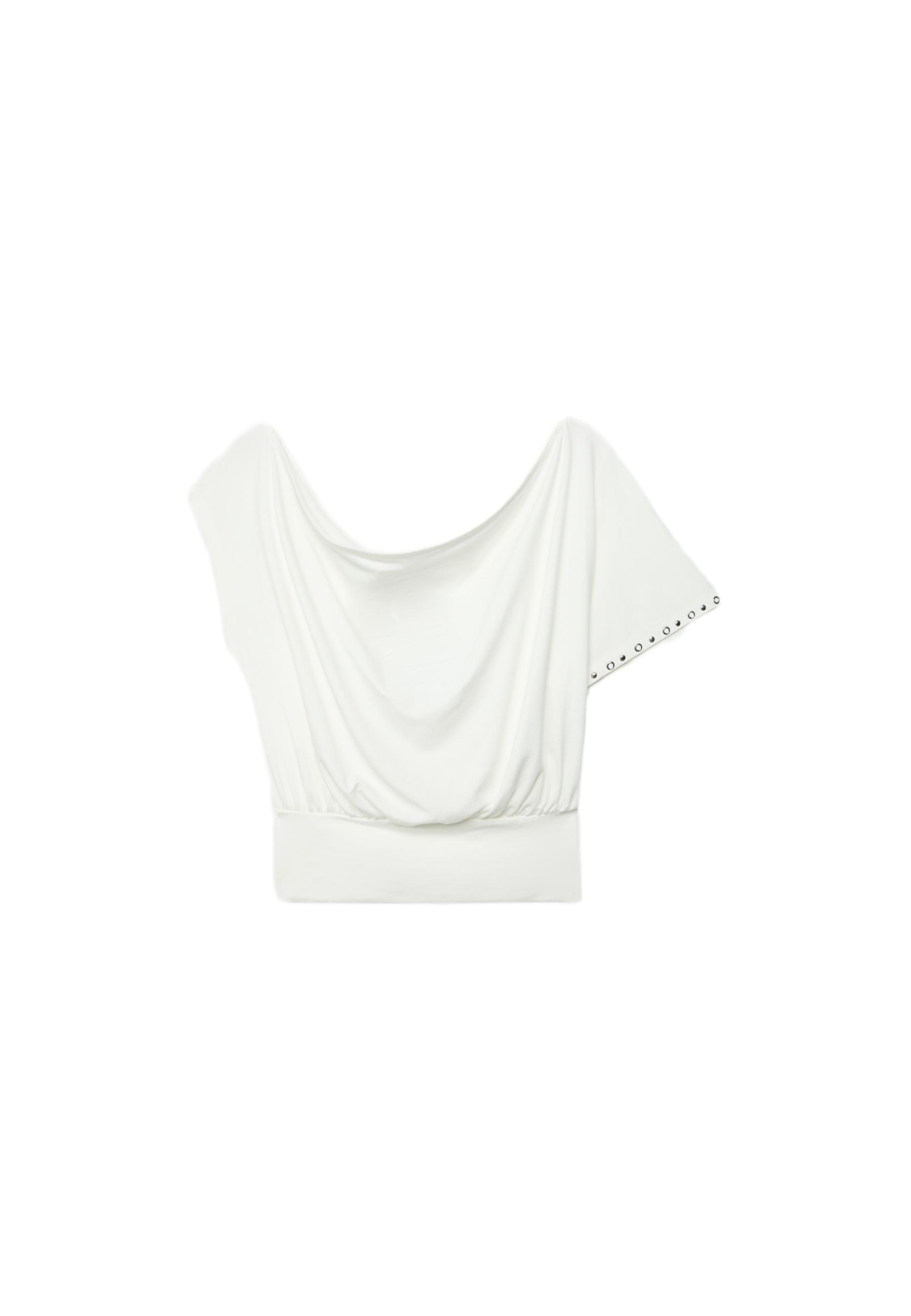 Asymmetric stud T-shirt — Ecru