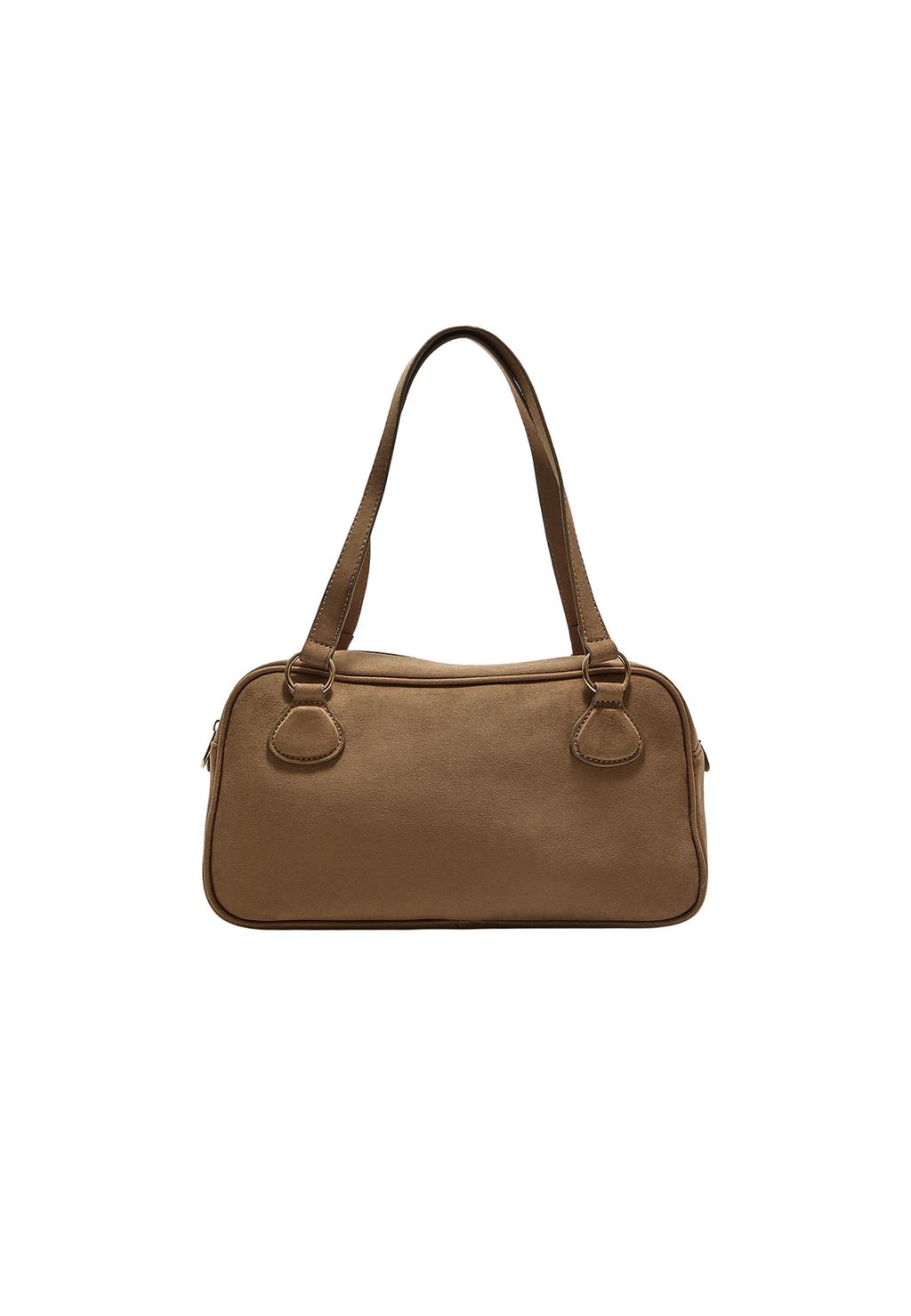 Borsa bowling con anelli effetto camoscio