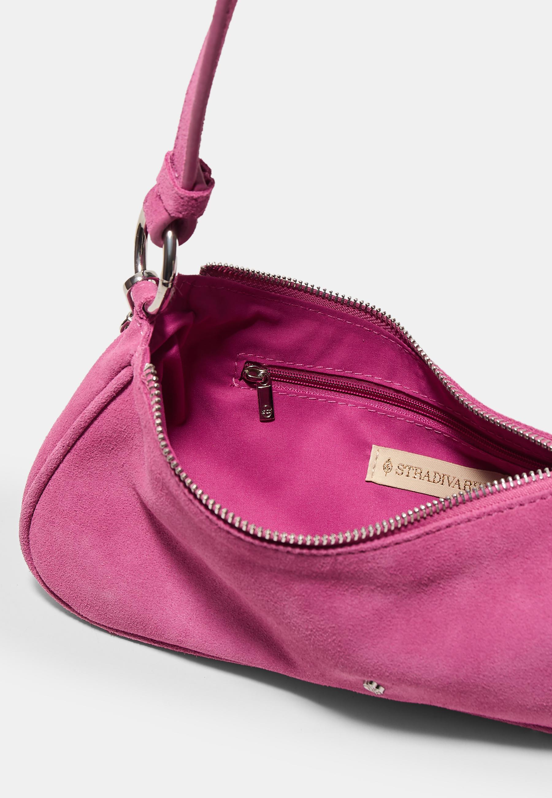 100% leather moon crossbody bag — Fuchsia
