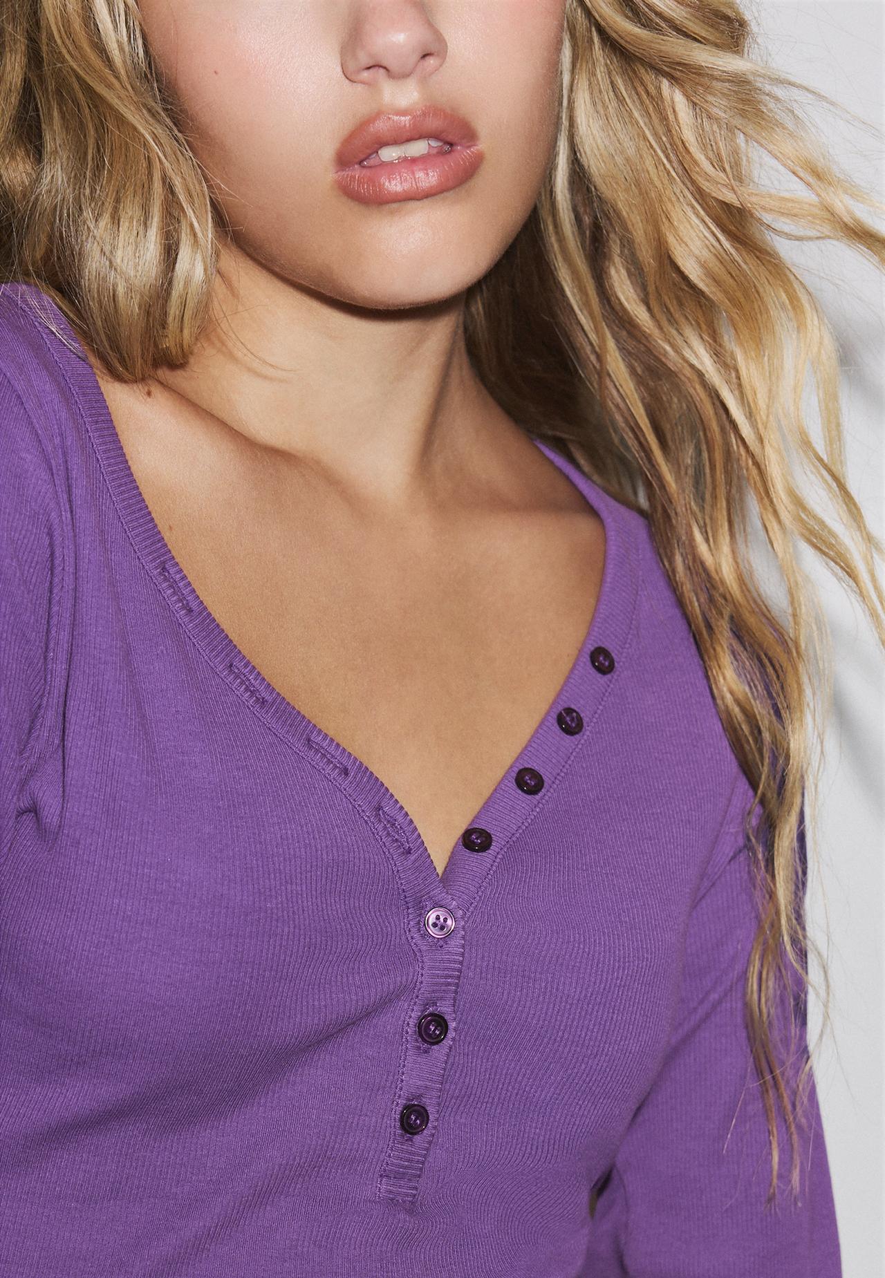 Long sleeve Henley t-shirt — Purple
