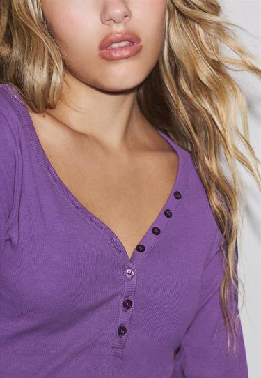 Long sleeve Henley t-shirt — Purple 4