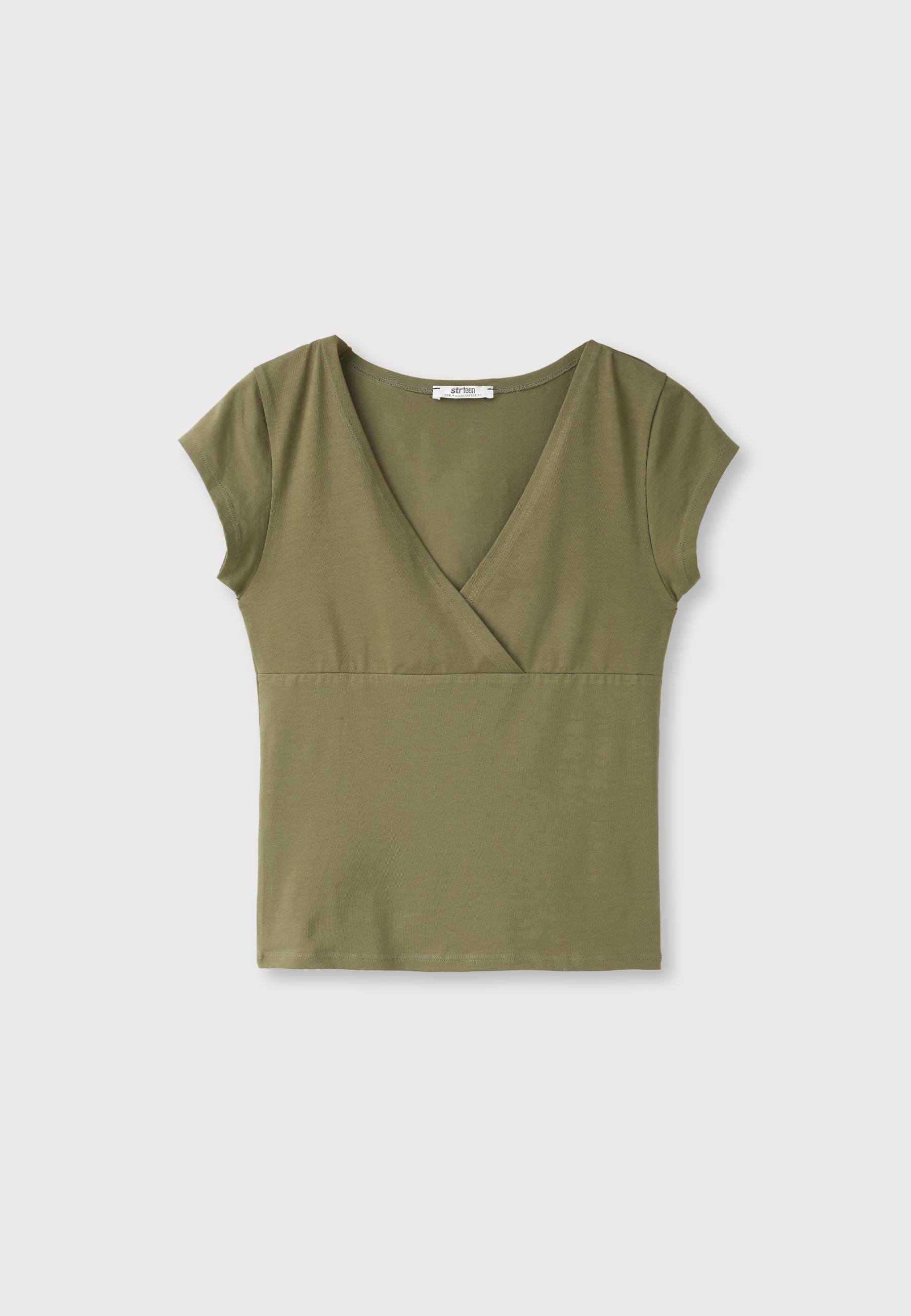 Under-bust short sleeve top — Khaki