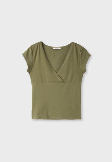 Short sleeve under-bust top — Khaki 6