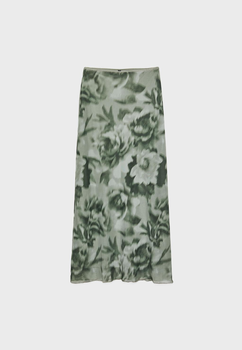 Falda midi tul estampado