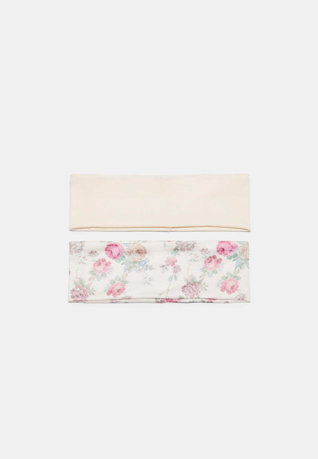 Set of 2 floral print elasticated fur headbands — Ecru