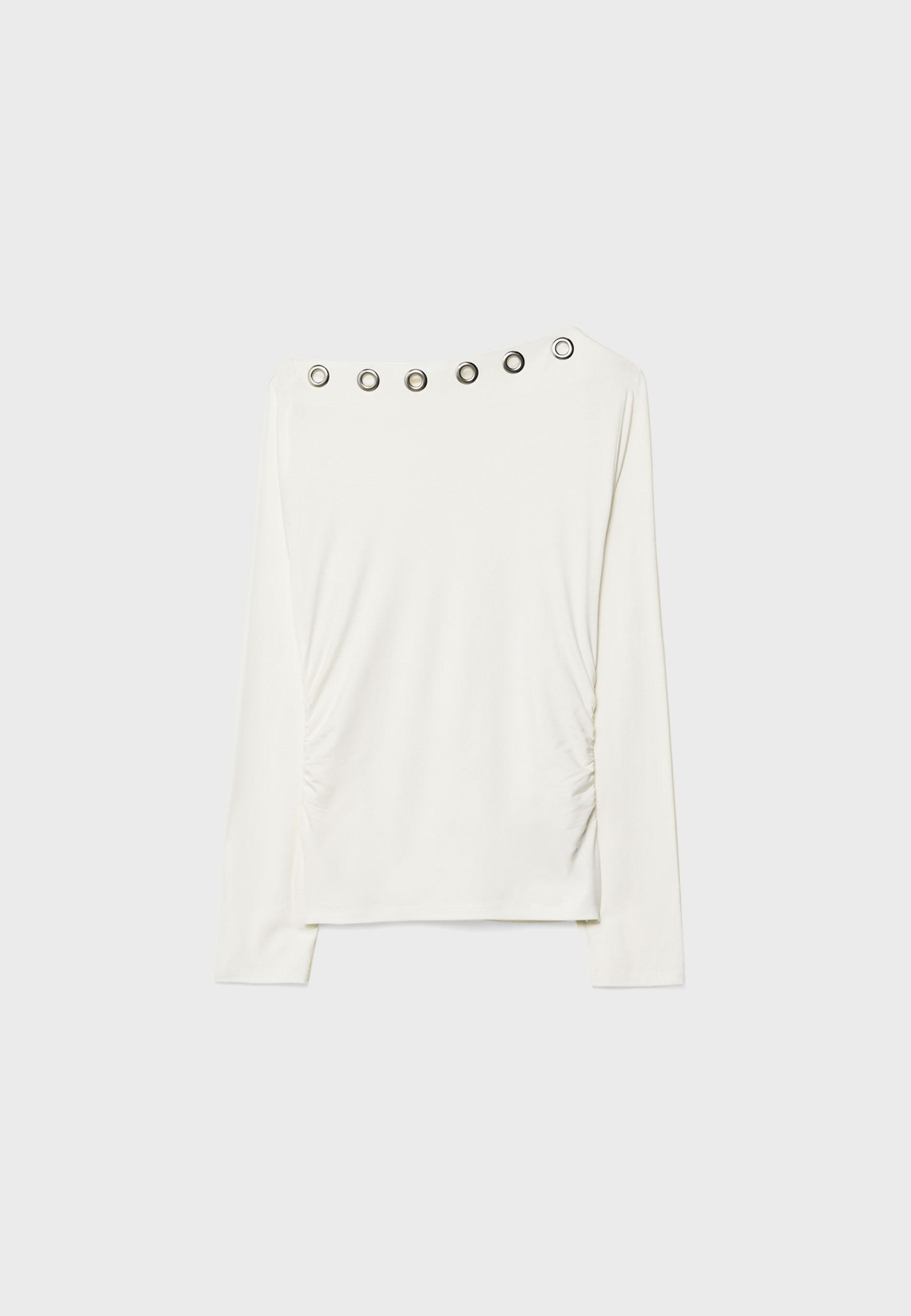 Asymmetric T-shirt with eyelets — Ecru