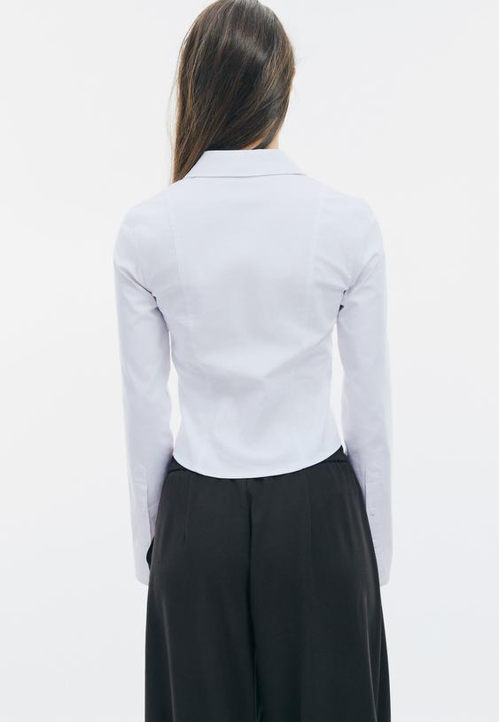 Stradivarius Fitted Double Zip Bengaline Shirt White M