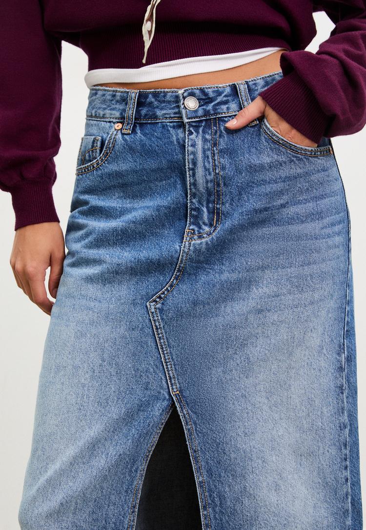 falda midi fluida denim