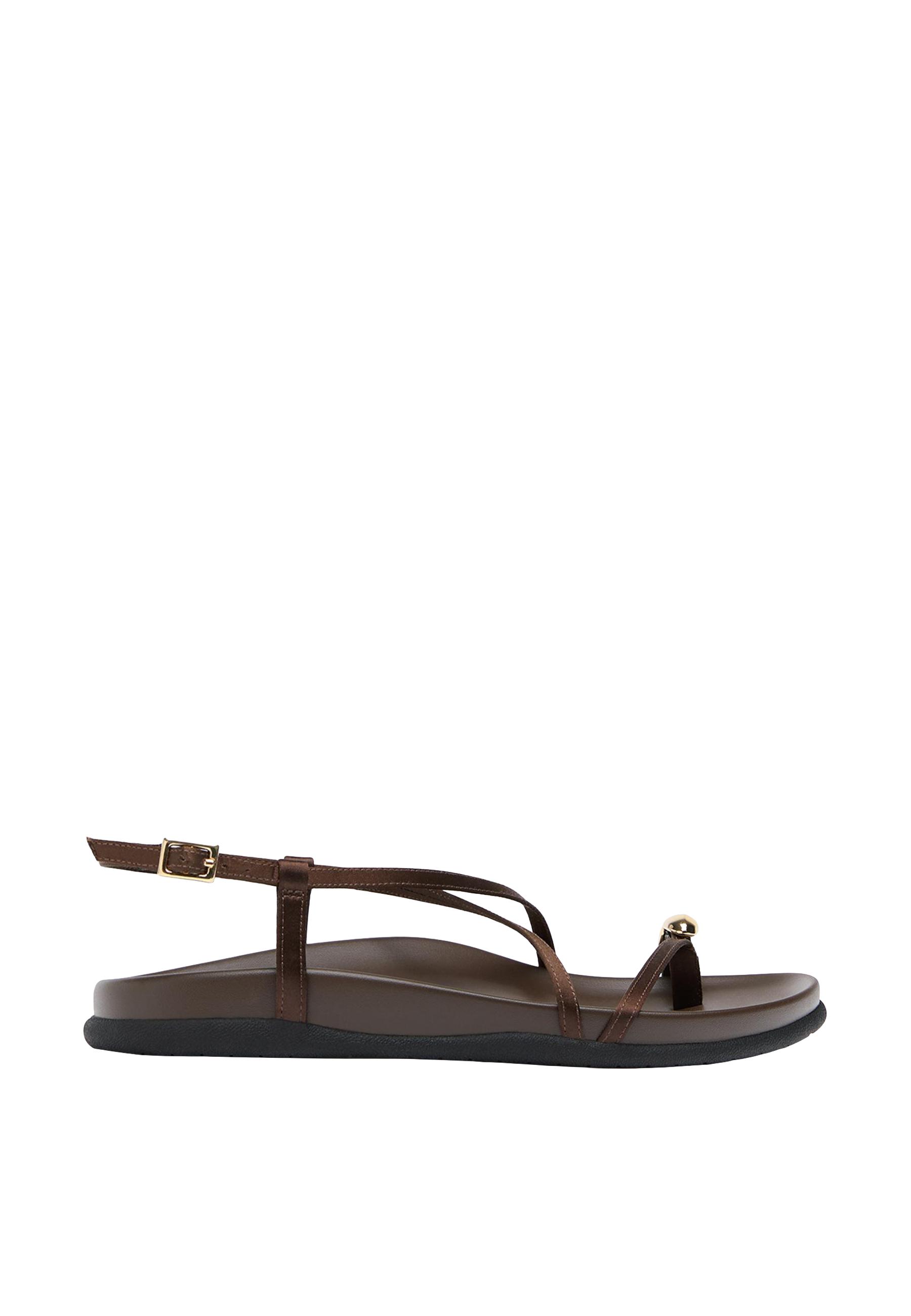 Flat strap detail sandals — BROWN