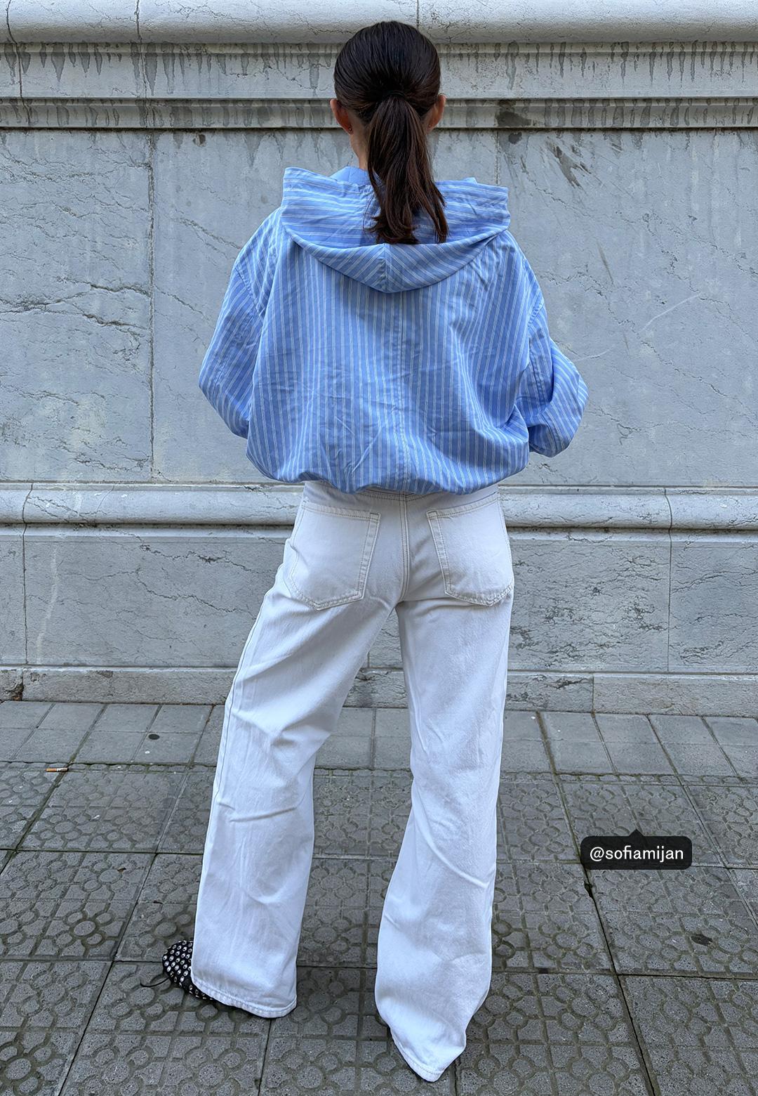 Basic striped nylon hooded jacket — Sky blue
