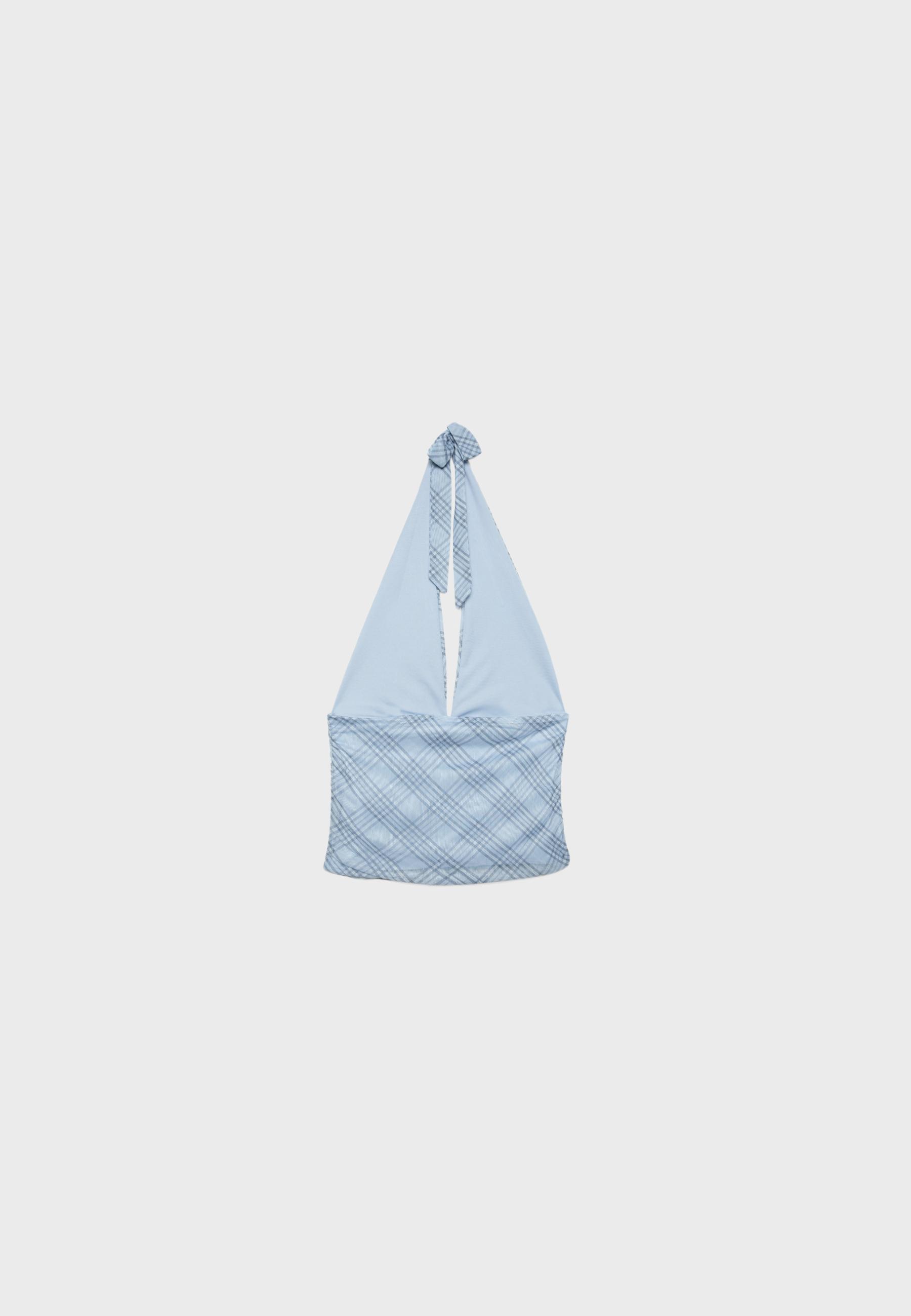 Polka dot mesh halter top — Sky blue