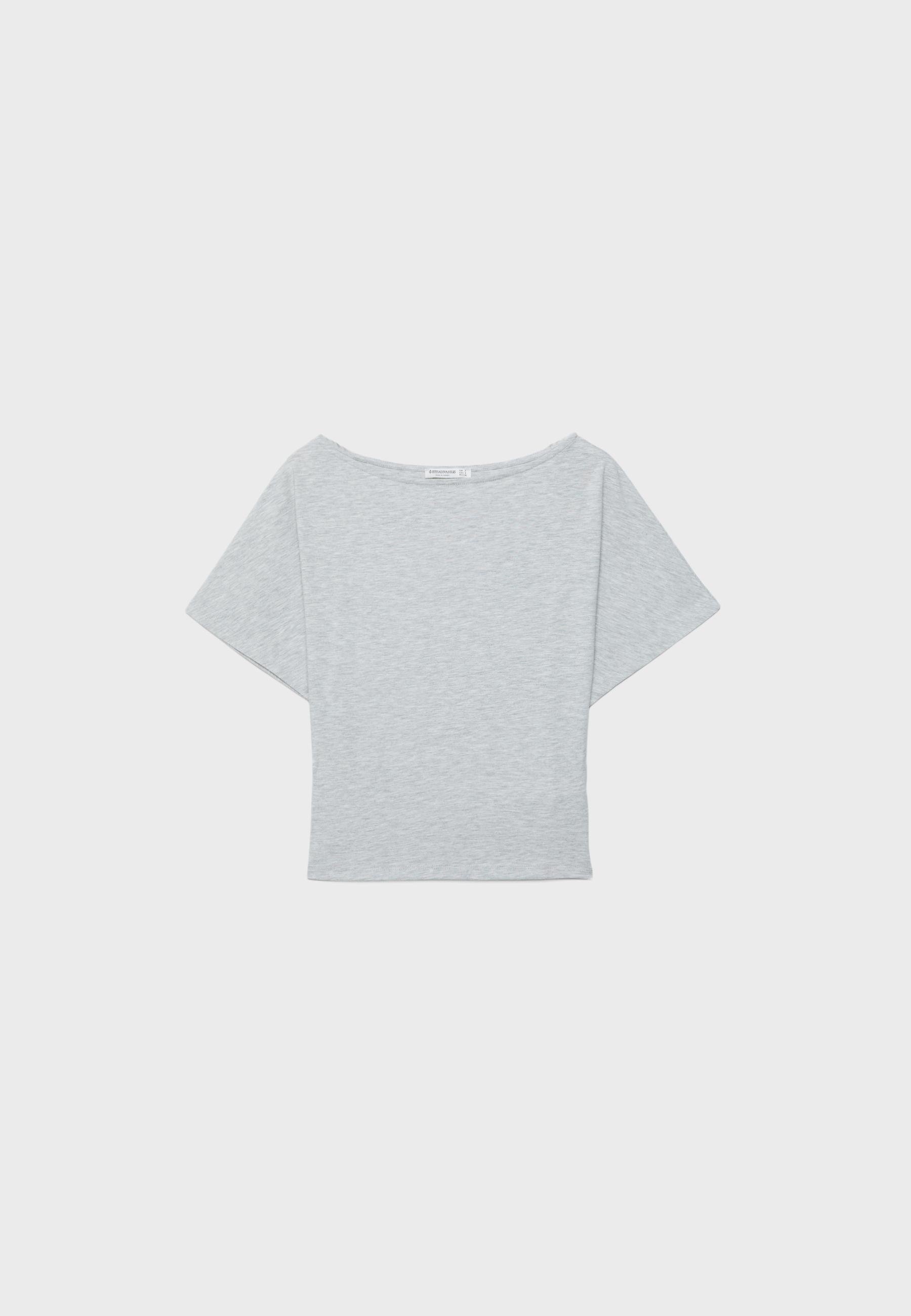 Short sleeve boat neck T-shirt — Grey melange