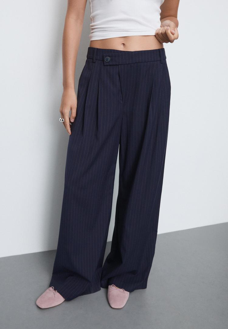 casual striped smart trousers with crossover waist