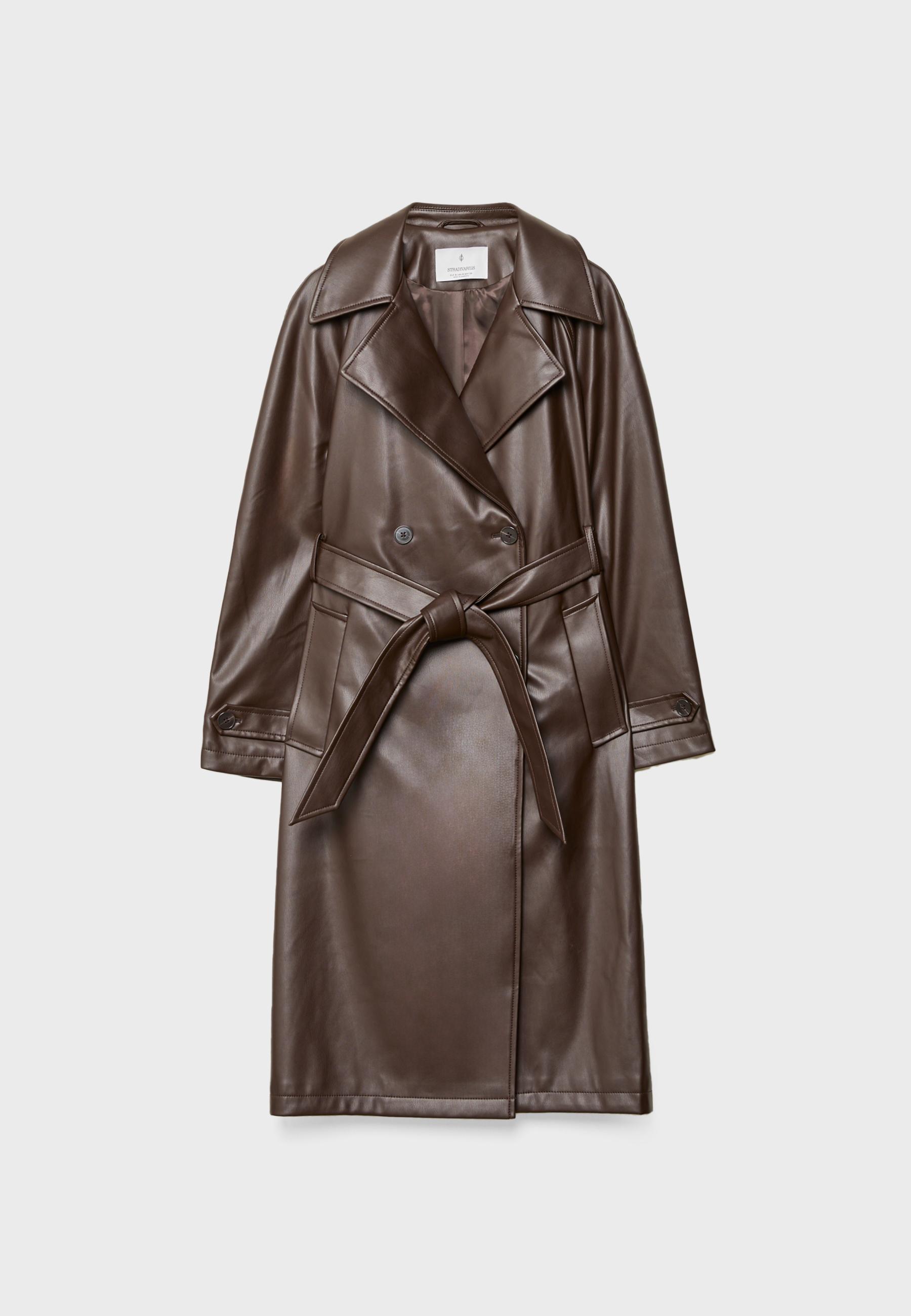 Long faux leather trench coat - Women's fashion