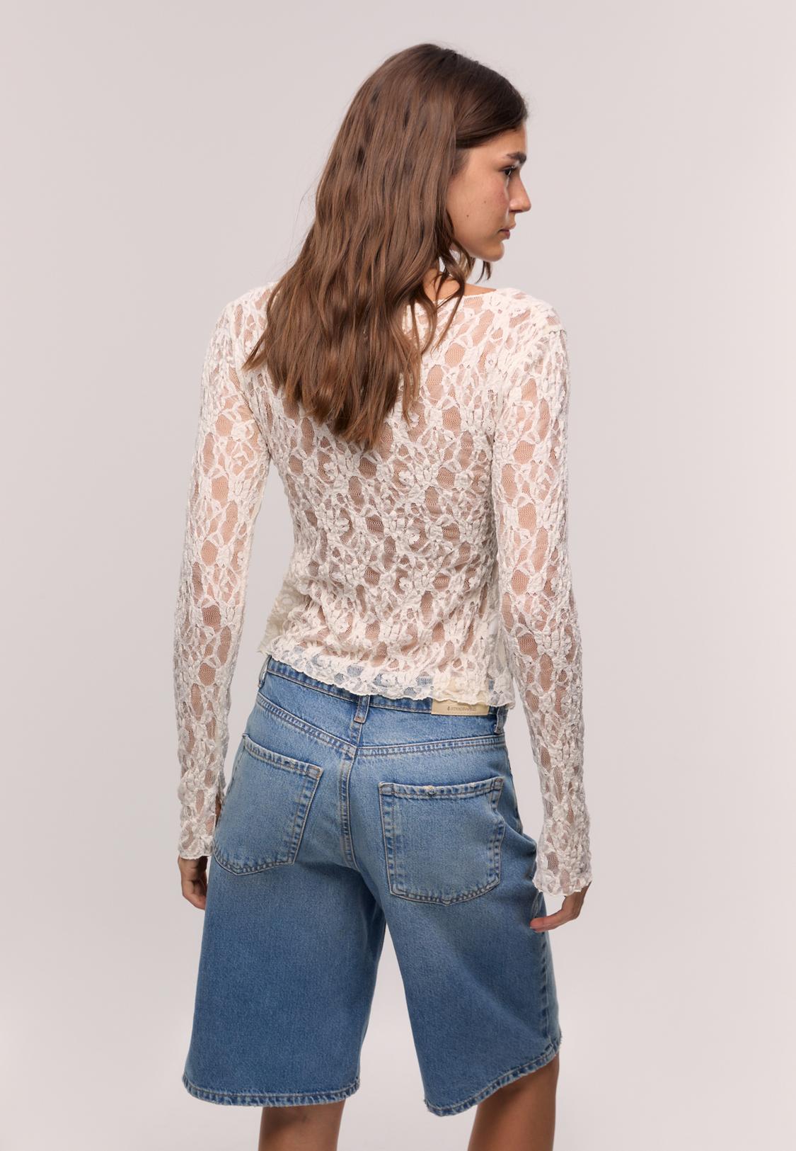 Kanten T-shirt met lange mouwen