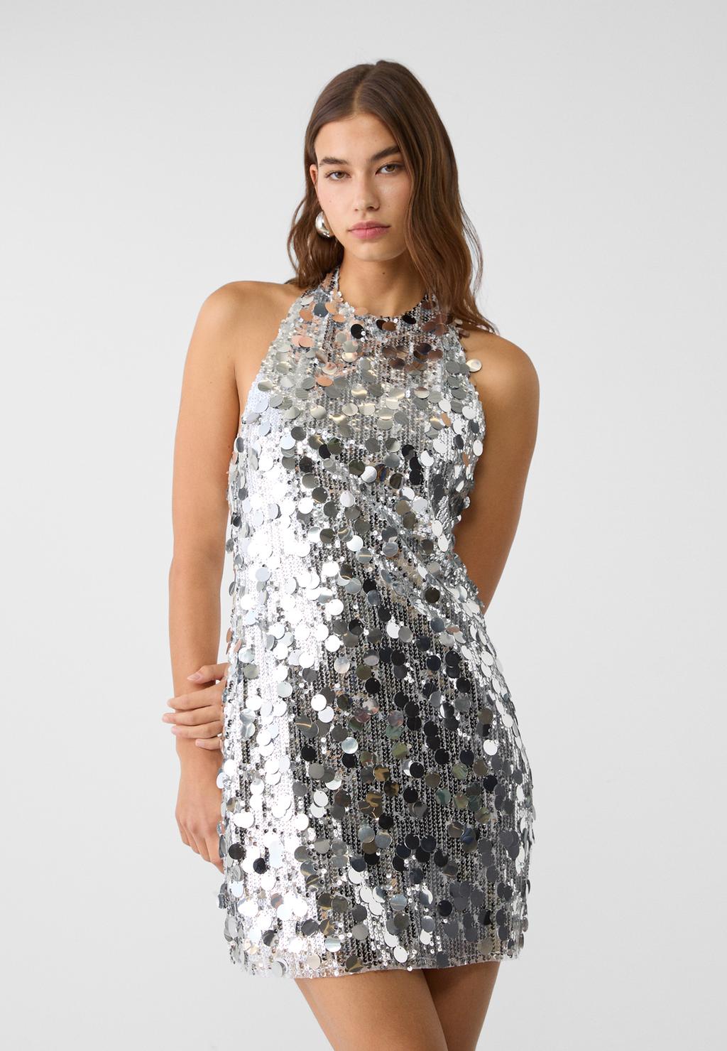 Short sequinned halter dress